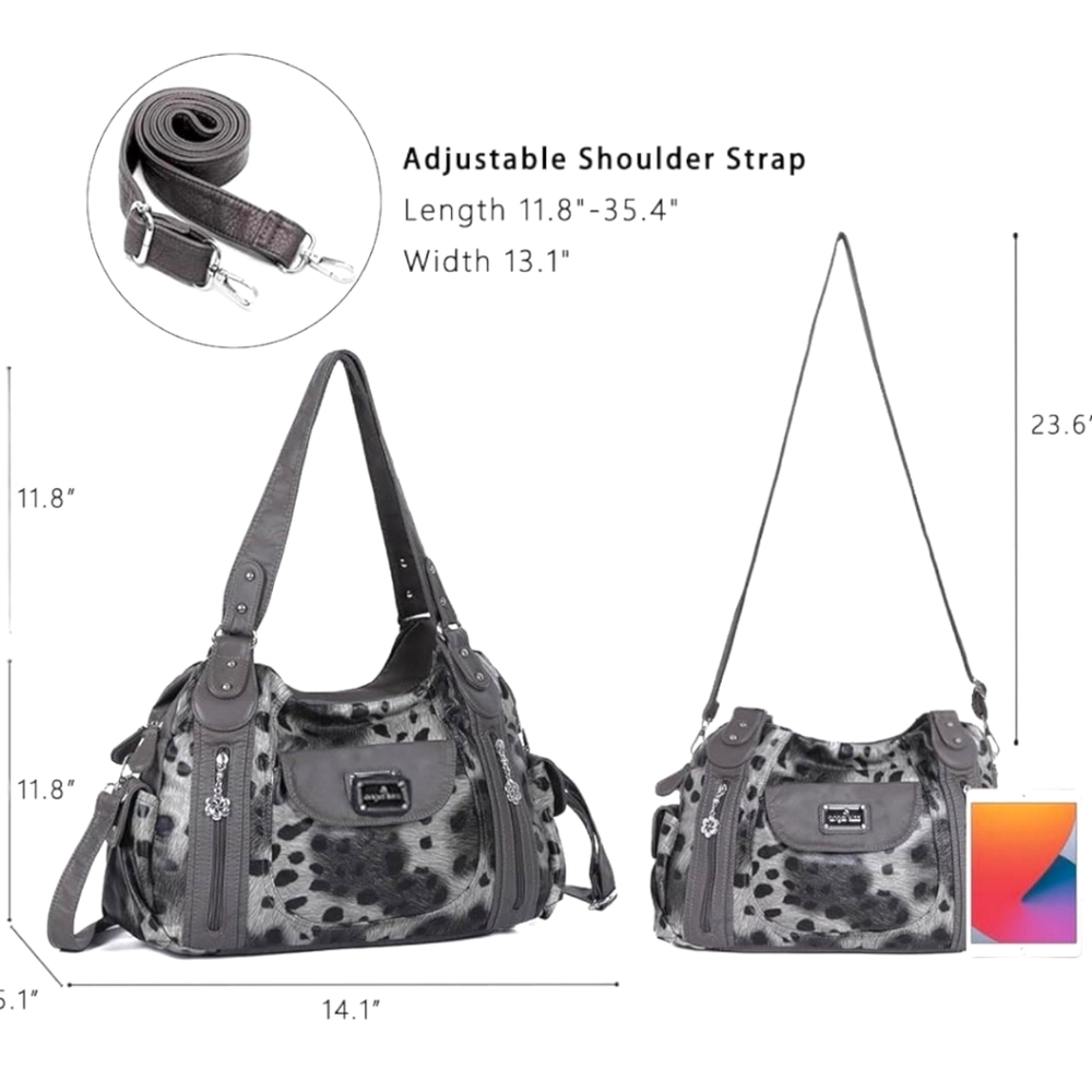ANGEL KISS Leopard Large Vegan Leather Spacious Crossbody Shoulder Hobo Bag. - Picture 4 of 10